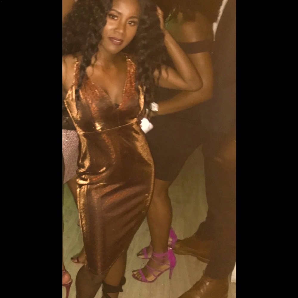 Bronze Metallic MIDI Dress